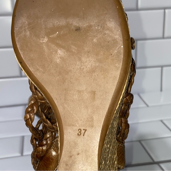 PRADA Sandals Wedge Platform Brown Leather Ankle-Strap Woven Women’s Size 37 7 - Picture 9 of 9